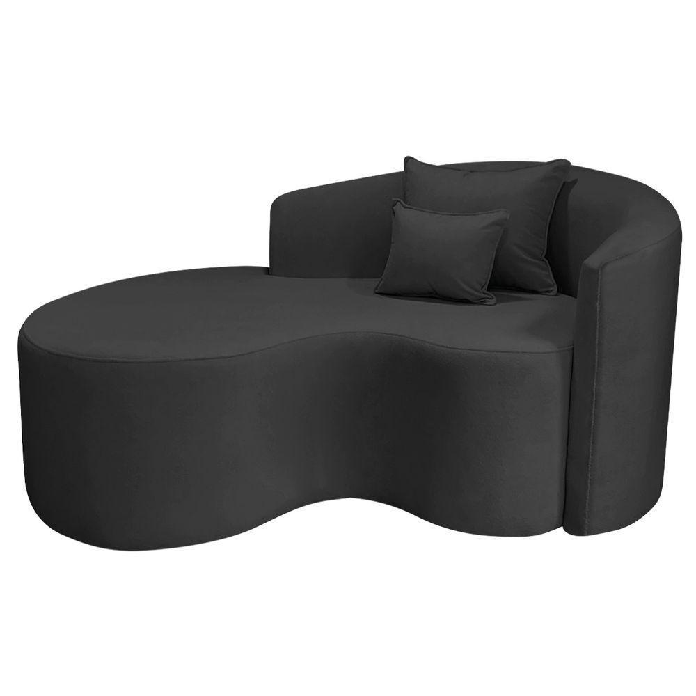 Divã Recamier Curvo Sala De Estar Recepção Inglaterra 150cm Lado Esquerdo Linho Preto - 2