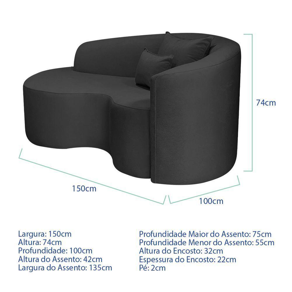 Divã Recamier Curvo Sala De Estar Recepção Inglaterra 150cm Lado Esquerdo Linho Preto - 3