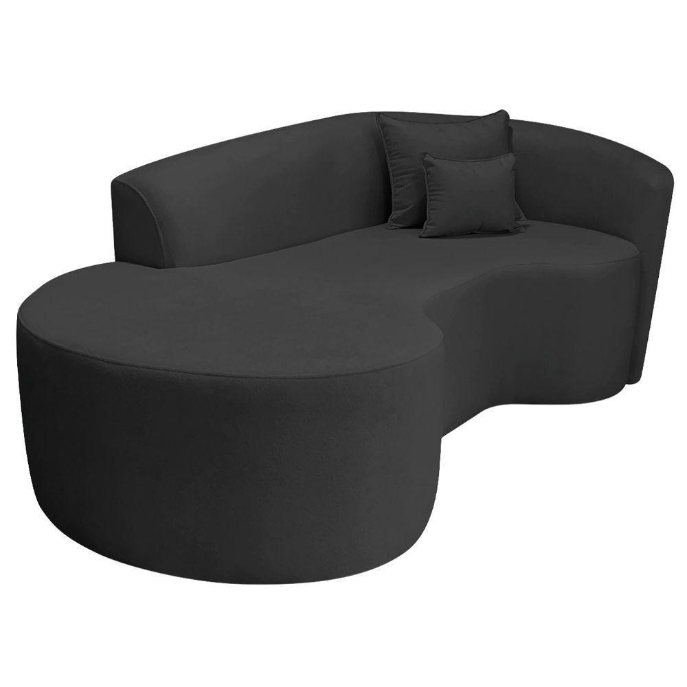 Divã Recamier Curvo Sala De Estar Recepção Inglaterra 150cm Lado Esquerdo Linho Preto - 5