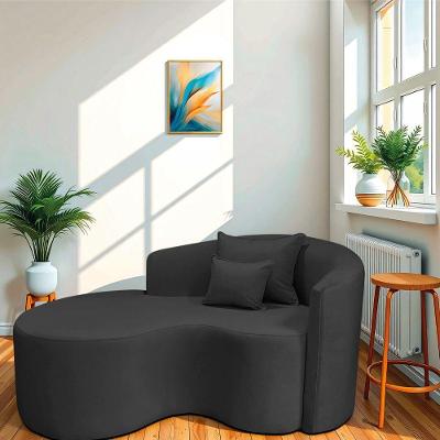 Divã Recamier Curvo Sala De Estar Recepção Inglaterra 150cm Lado Esquerdo Linho Preto