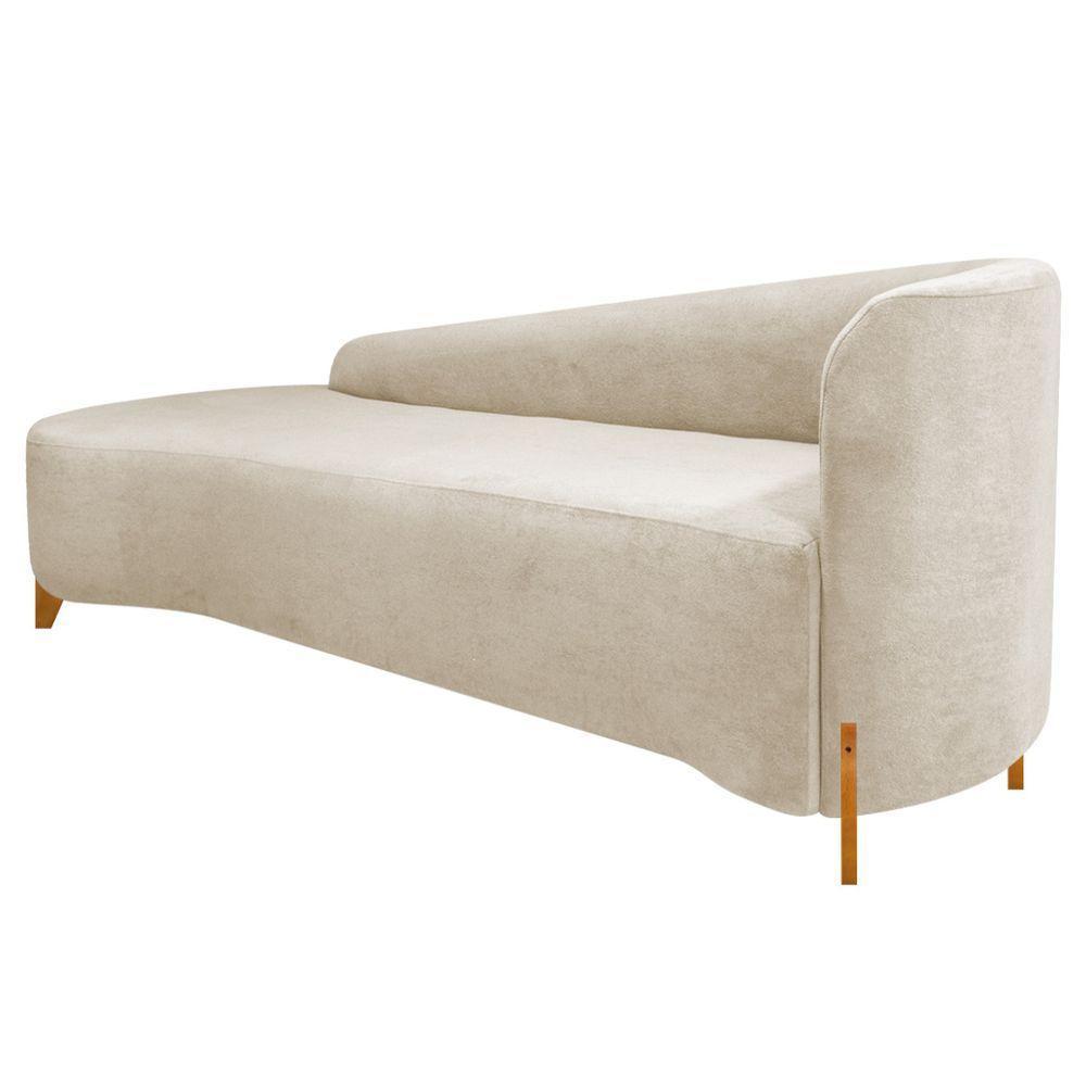 Divã Recamier Orgânico França 160cm Lado Esq Pés Madeira Linho Bege - 2