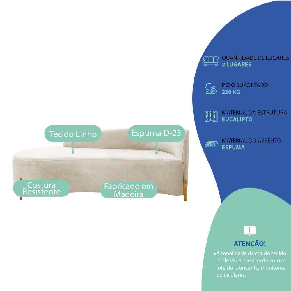 Divã Recamier Orgânico França 160cm Lado Esq Pés Madeira Linho Bege - 4