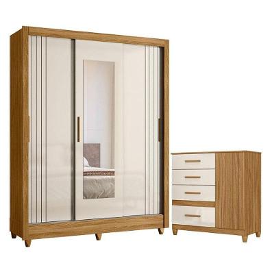 Guarda Roupa Casal Bolívia E Cômoda Vênus Com Pés Freijó Off White - Moval