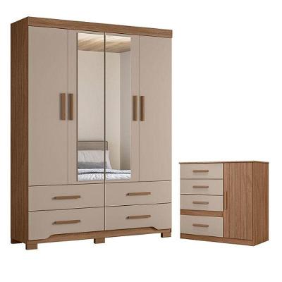 Guarda Roupa Solteiro Miami E Cômoda Vênus Carvalho Fendi - Moval