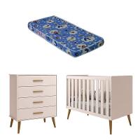 Berço Americano E Cômoda Gaveteiro Infantil Isis Rosa Acetinado Com Colchão Ortobom - Reller - 1