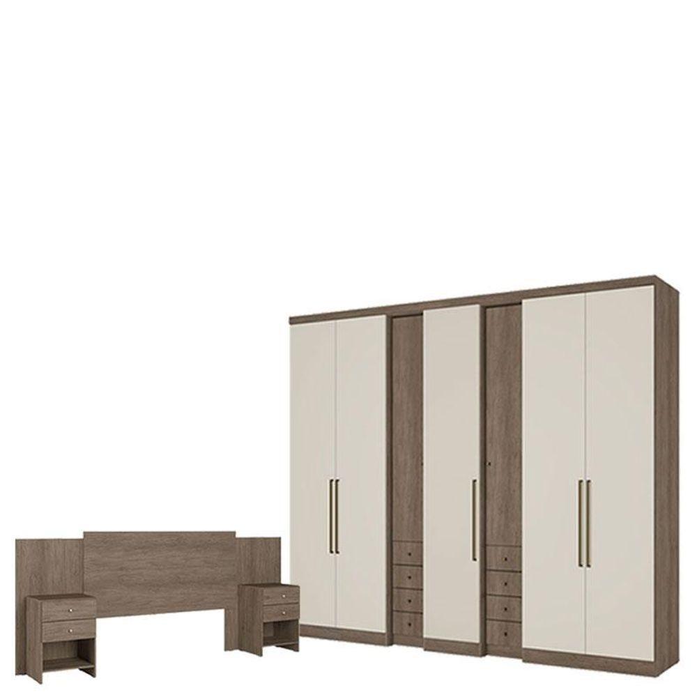 Guarda Roupa Casal Absolut Clear 7 Portas Rustic Off White E Cabeceira Com Mesas De Cabeceira Formosa Rustic -thb - 1