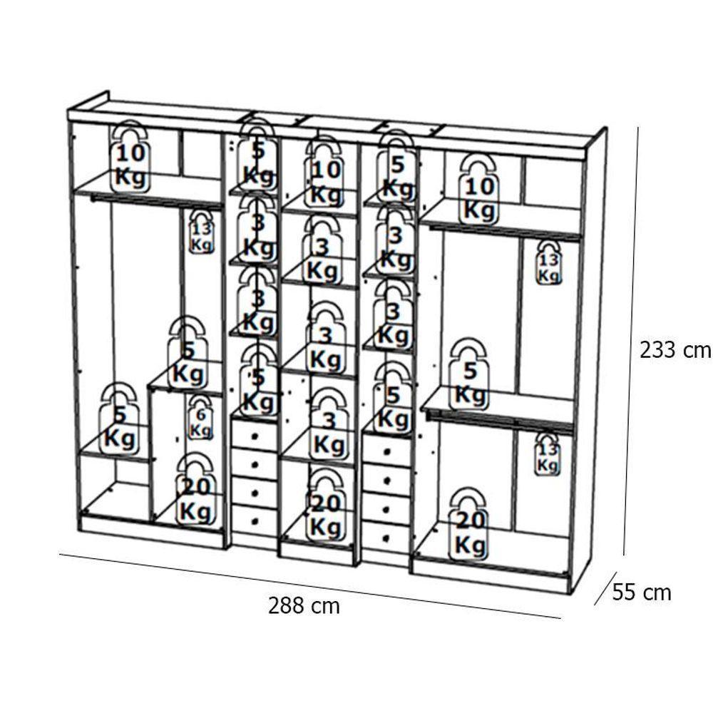 Guarda Roupa Casal Absolut Clear 7 Portas Rustic Off White E Cabeceira Com Mesas De Cabeceira Formosa Rustic -thb - 4