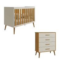 Berço Americano E Cômoda Gaveteiro Infantil Isis Areia Acetinado Savana - Reller - 1