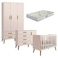 Quarto De Bebê Isis 3 Portas Rosa Acetinado Com Colchão Gazin - Reller - 1