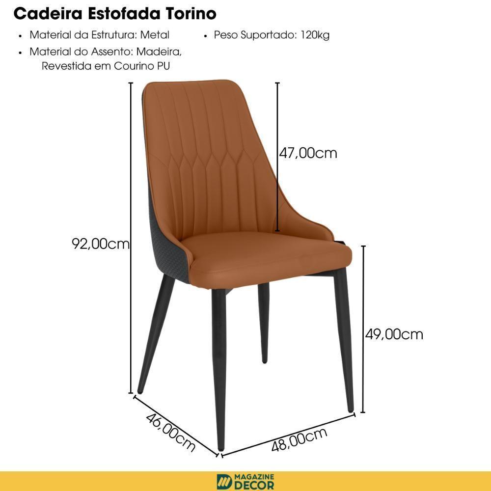 Cadeira De Jantar Estofada Torino Design Italiano Costuras Geométricas Base Em Metal - Caramelo-cinza Escuro - 3