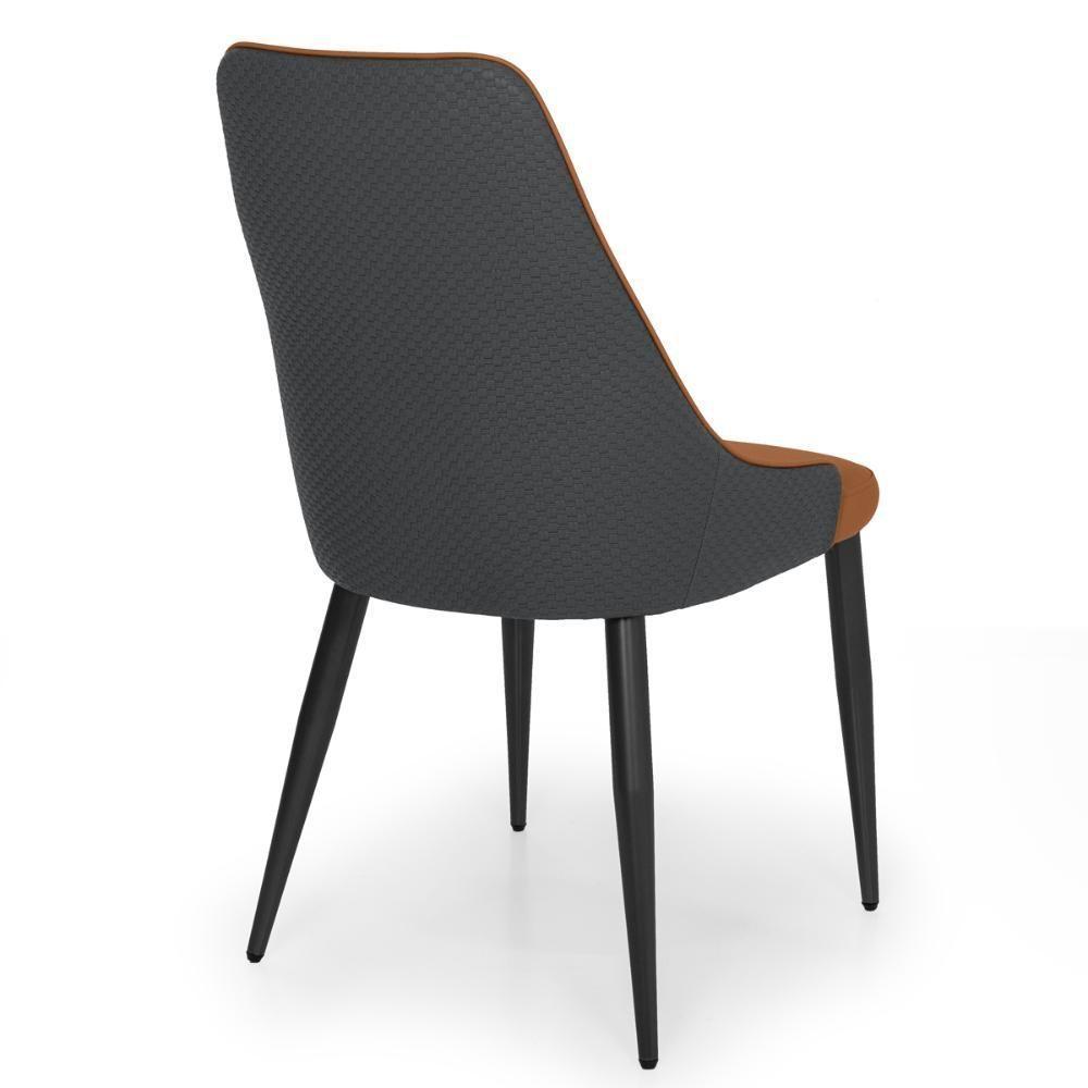 Cadeira De Jantar Estofada Torino Design Italiano Costuras Geométricas Base Em Metal - Caramelo-cinza Escuro - 7
