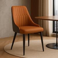 Cadeira De Jantar Estofada Torino Design Italiano Costuras Geométricas Base Em Metal - Caramelo-cinza Escuro - 2