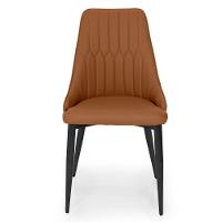 Cadeira De Jantar Estofada Torino Design Italiano Costuras Geométricas Base Em Metal - Caramelo-cinza Escuro