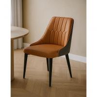 Cadeira De Jantar Estofada Torino Design Italiano Costuras Geométricas Base Em Metal - Caramelo-cinza Escuro - 5