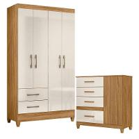 Guarda Roupa Solteiro Chile E Cômoda Vênus Com Pés Freijó Off White - Moval - 1