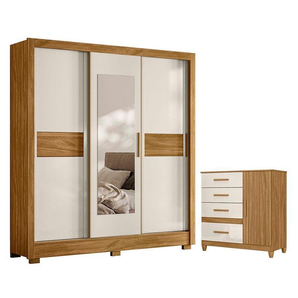 Guarda Roupa Casal Bahamas E Cômoda Vênus Com Pés Freijó Off White - Moval - 1