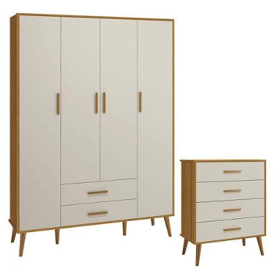 Cômoda Gaveteiro E Guarda Roupa Infantil 4 Portas Isis Areia Acetinado Savana - Reller