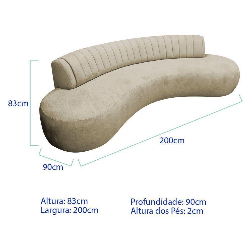 Divã Recamier Celeste Curvo Sala Estar Luxo 200cm Bouclé Bege - 3