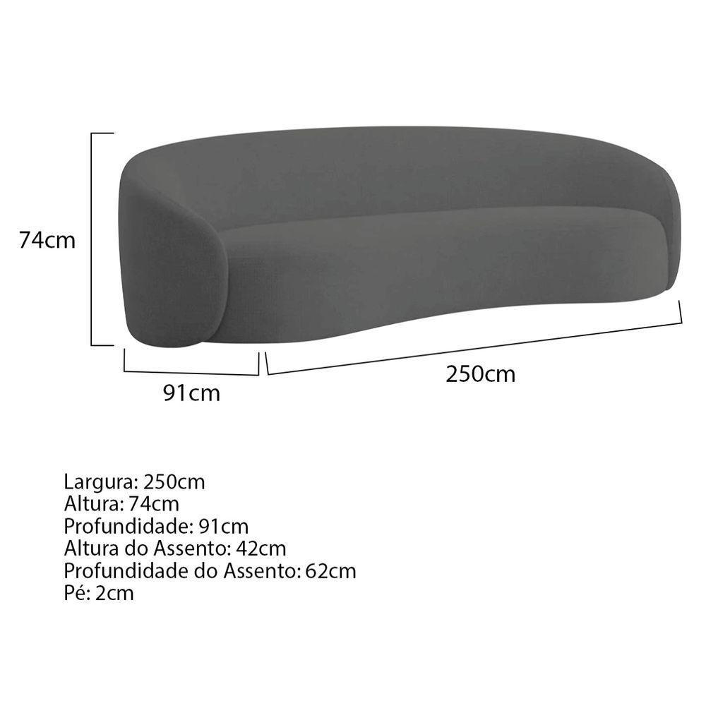 Sofá Orgânico Luxo Recepção 250cm Amore Linho Cinza Escuro - 3