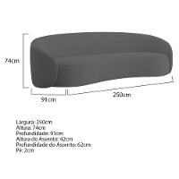 Sofá Orgânico Luxo Recepção 250cm Amore Linho Cinza Escuro - 3