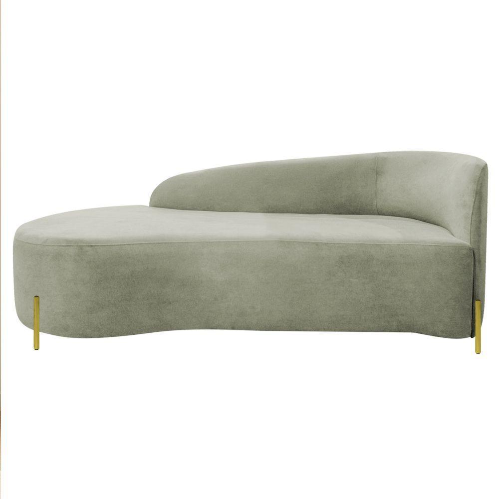 Divã Recamier Orgânico França 140cm Lado Esq Pés Metal Dourado Bouclé Verde Oliva - 2