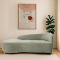 Divã Recamier Orgânico França 140cm Lado Esq Pés Metal Dourado Bouclé Verde Oliva - 1