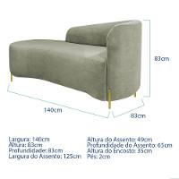 Divã Recamier Orgânico França 140cm Lado Esq Pés Metal Dourado Bouclé Verde Oliva - 6