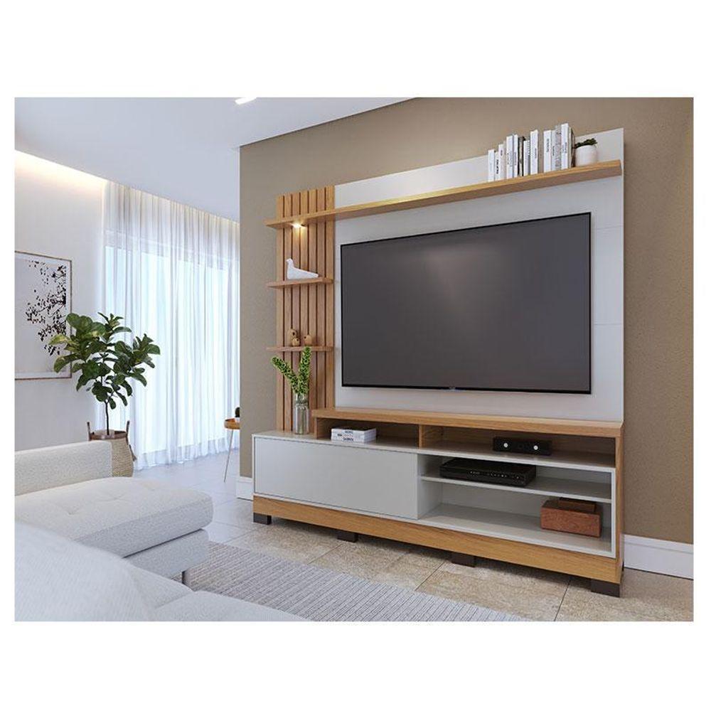 Estante Home Theater Ambiente Maceió Com Pés Freijó Off White - Colibri - 1