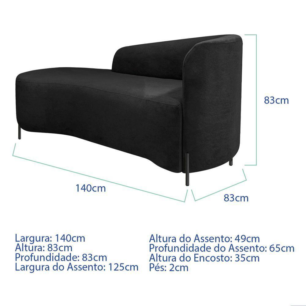 Divã Recamier Orgânico França 140cm Lado Esq Pés Metal Preto Bouclé Preto - 6