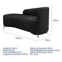 Divã Recamier Orgânico França 140cm Lado Esq Pés Metal Preto Bouclé Preto - 6