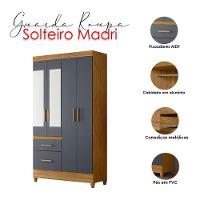 Guarda Roupa Solteiro Madri Com Espelho E Cômoda Georgia Freijó Cinza - Moval - 3