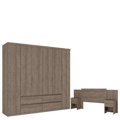 Guarda Roupa Casal Nobre 6 Portas Rustic Acetinado E Cabeceira Com Mesas De Cabeceira Formosa Rustic- Thb