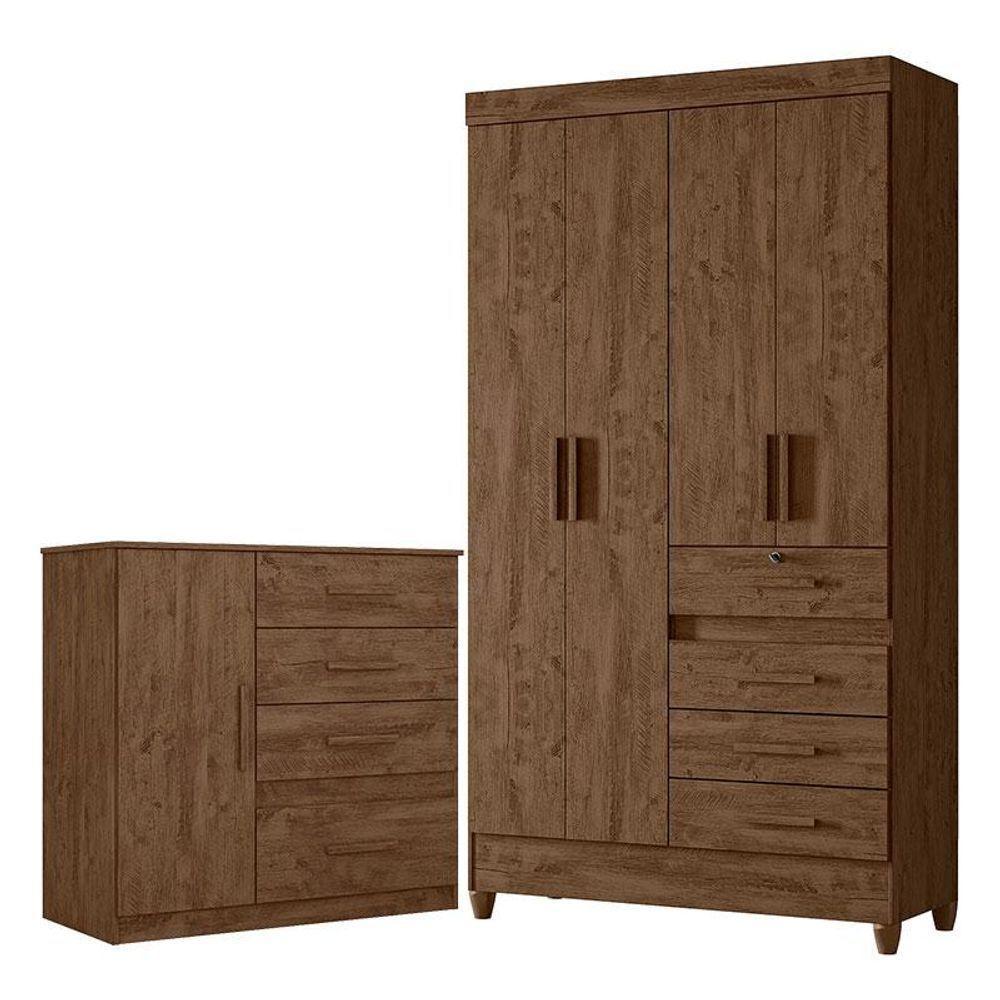 Guarda Roupa Solteiro Sobral E Cômoda Vênus Castanho Wood - Moval - 1