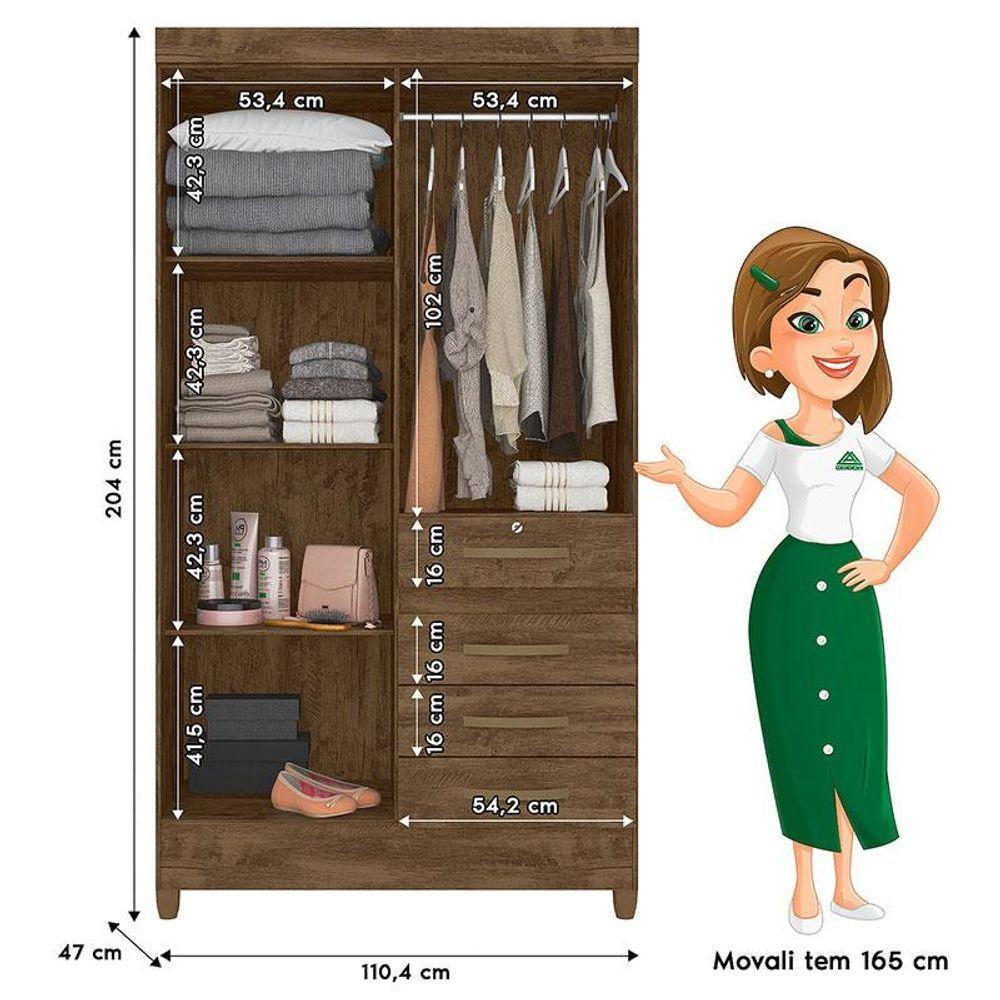 Guarda Roupa Solteiro Sobral E Cômoda Vênus Castanho Wood - Moval - 4