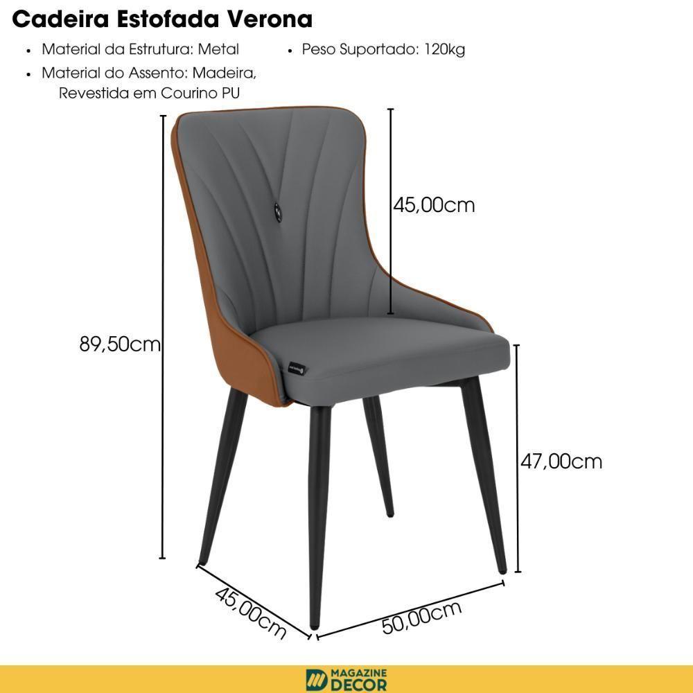 Cadeira De Jantar Estofada Verona Design Italiano Encosto Anatômico Com Base Metálica Reforçada - Cinza Escuro-caramelo - 3