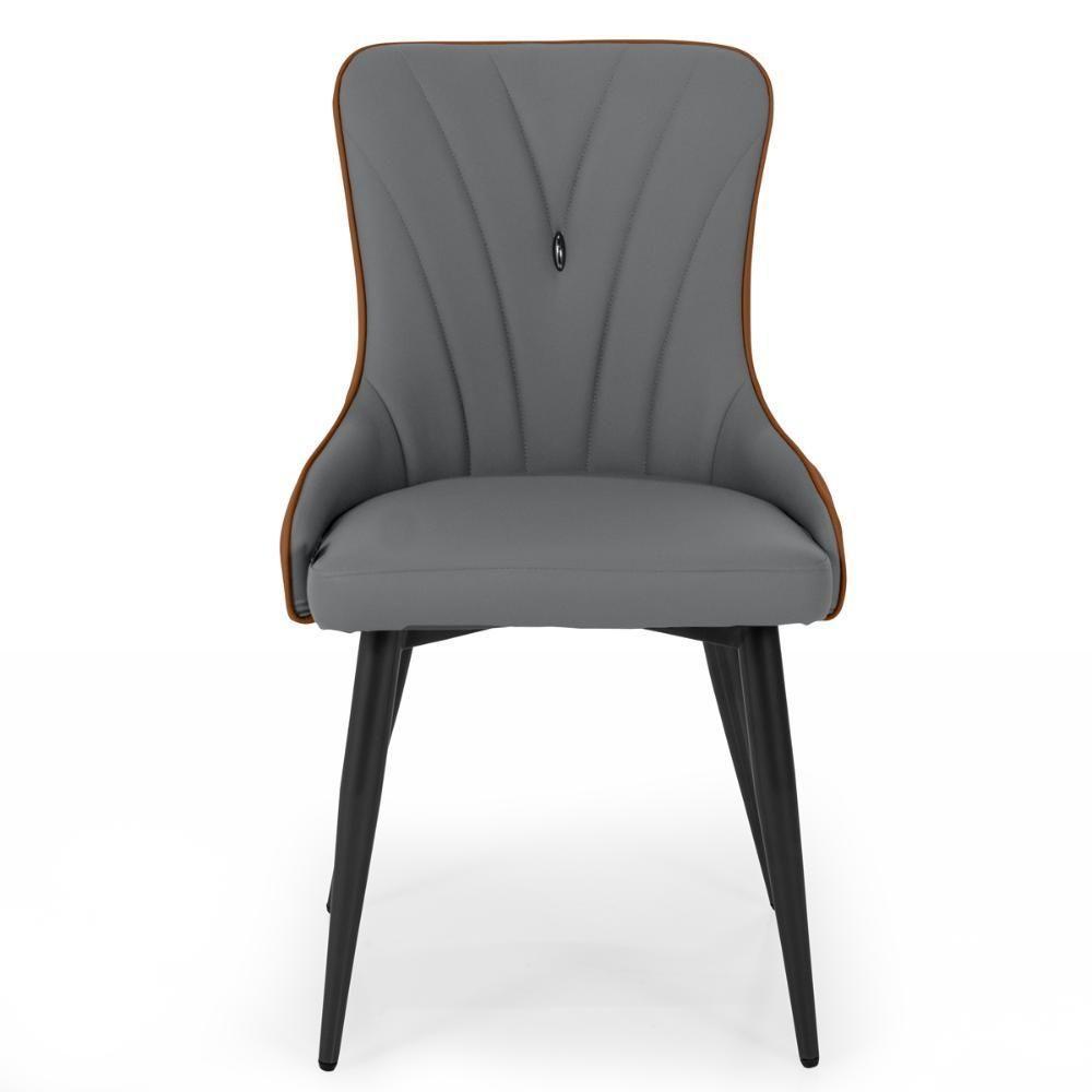 Cadeira De Jantar Estofada Verona Design Italiano Encosto Anatômico Com Base Metálica Reforçada - Cinza Escuro-caramelo - 4