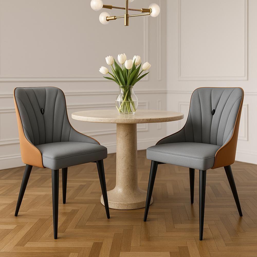 Cadeira De Jantar Estofada Verona Design Italiano Encosto Anatômico Com Base Metálica Reforçada - Cinza Escuro-caramelo - 5