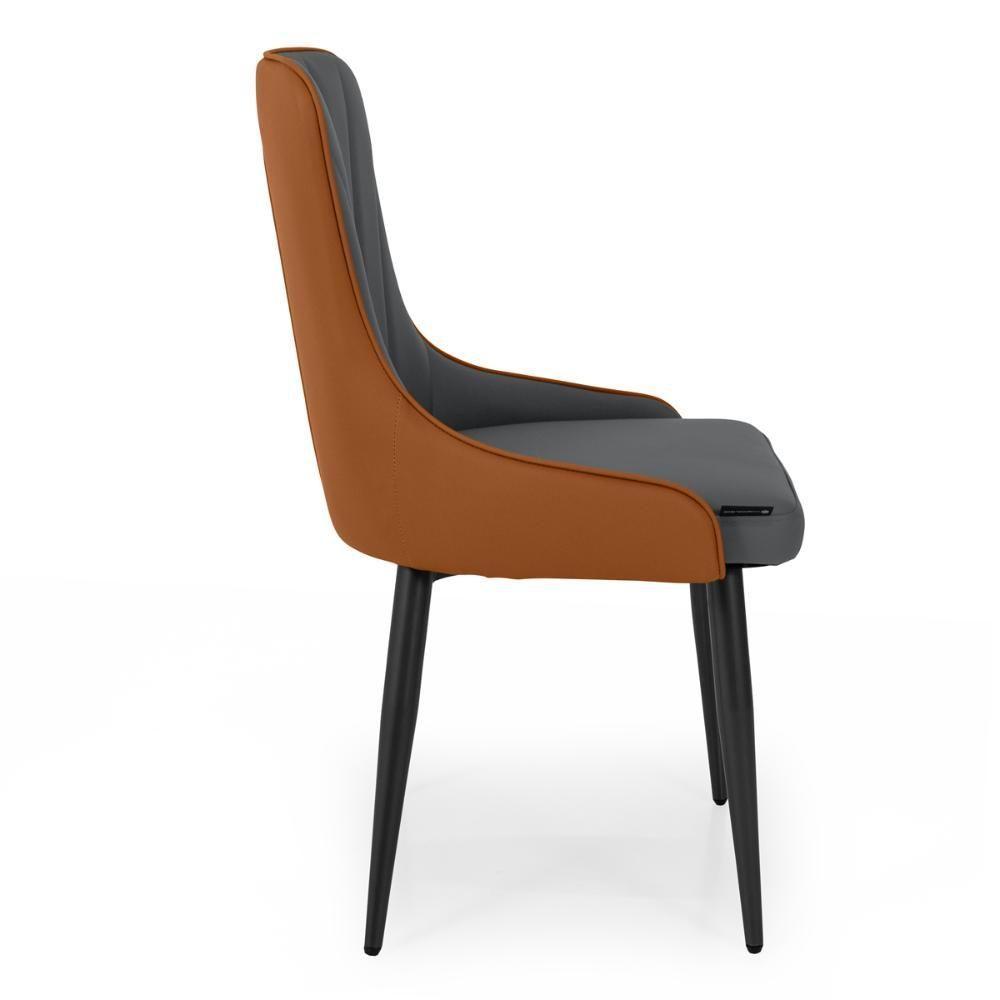 Cadeira De Jantar Estofada Verona Design Italiano Encosto Anatômico Com Base Metálica Reforçada - Cinza Escuro-caramelo - 6
