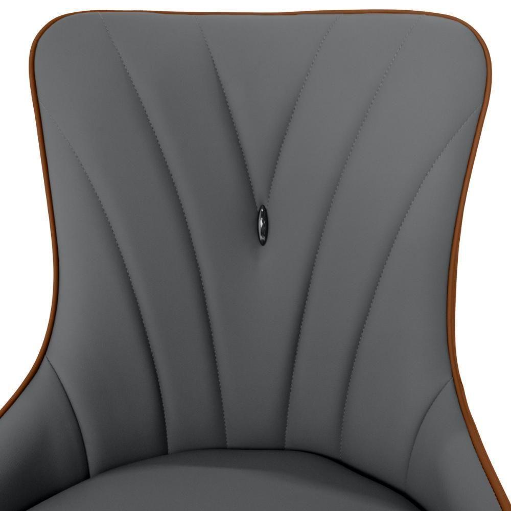 Cadeira De Jantar Estofada Verona Design Italiano Encosto Anatômico Com Base Metálica Reforçada - Cinza Escuro-caramelo - 9