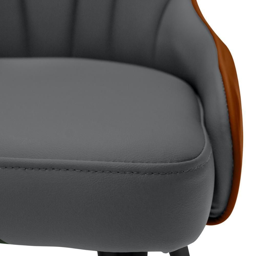 Cadeira De Jantar Estofada Verona Design Italiano Encosto Anatômico Com Base Metálica Reforçada - Cinza Escuro-caramelo - 10
