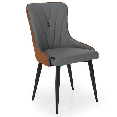 Cadeira De Jantar Estofada Verona Design Italiano Encosto Anatômico Com Base Metálica Reforçada - Cinza Escuro-caramelo