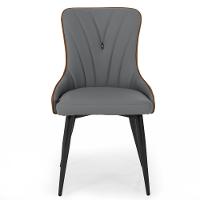 Cadeira De Jantar Estofada Verona Design Italiano Encosto Anatômico Com Base Metálica Reforçada - Cinza Escuro-caramelo