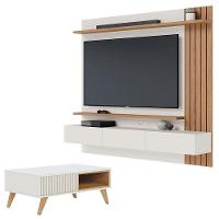 Painel Para Tv Home Suspenso Juriti 1.8 Off White Matte Freijó Com Mesa De Centro Jeri Off White Freijó - Colibri - 1