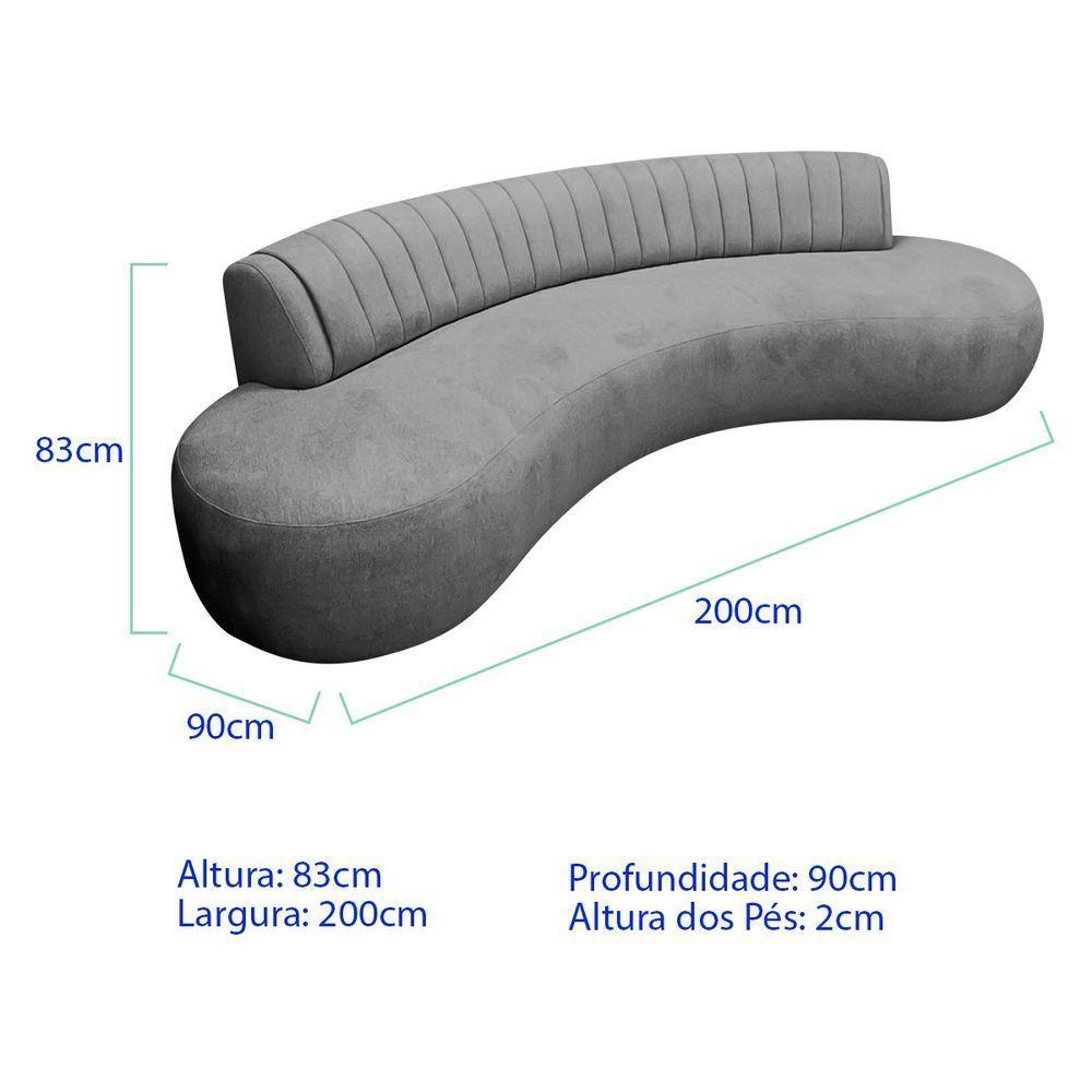 Divã Recamier Celeste Curvo Sala Estar Luxo 200cm Bouclé Cinza - 4