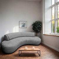 Divã Recamier Celeste Curvo Sala Estar Luxo 200cm Bouclé Cinza - 3