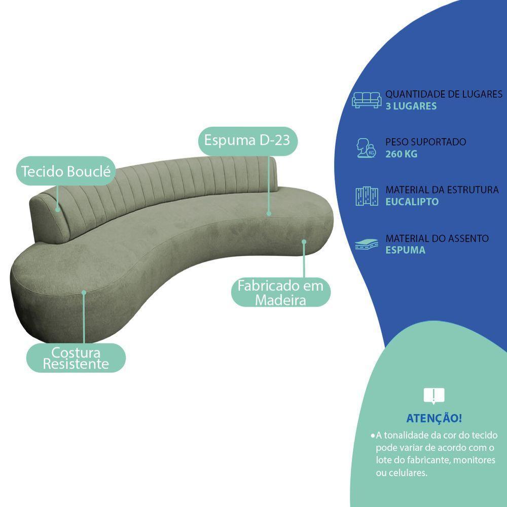 Divã Recamier Celeste Curvo Sala Estar Luxo 180cm Bouclé Cor - 4