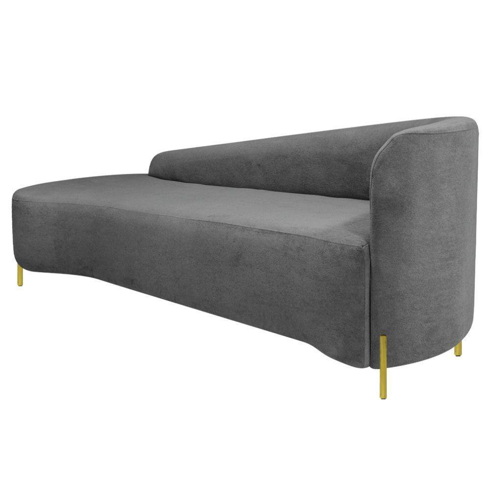 Divã Recamier Orgânico França 160cm Lado Esq Pés Metal Dourado Bouclé Cinza - 4