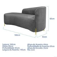 Divã Recamier Orgânico França 160cm Lado Esq Pés Metal Dourado Bouclé Cinza - 6