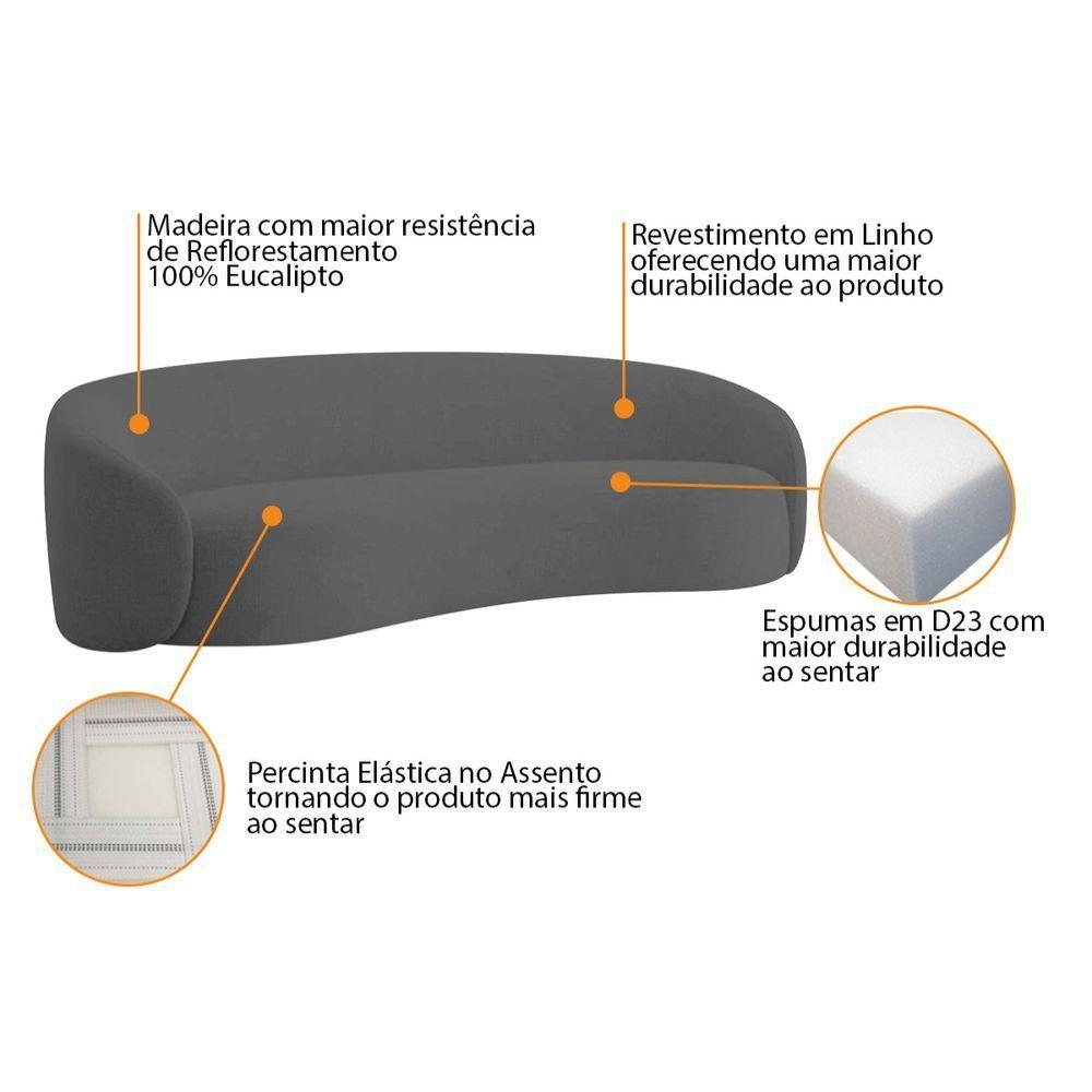 Sofá 2 Lugares Amore 160cm Orgânico Luxo Recepção Escritório Linho Cinza Escuro - 6