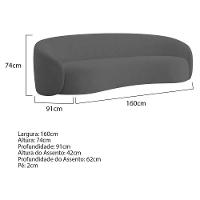 Sofá 2 Lugares Amore 160cm Orgânico Luxo Recepção Escritório Linho Cinza Escuro - 5